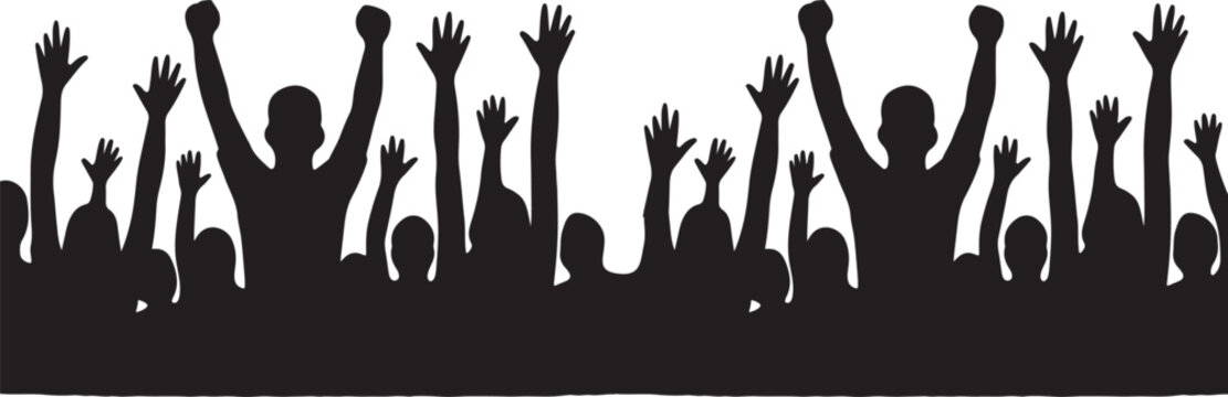 Silhouette cheering crowd raising hands celebrating unity excitement festival energy public event participation collective joy concept illustration vector design background