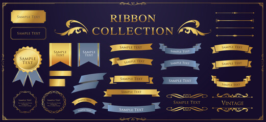 Ribbon decoration design set and antique borders and frames design