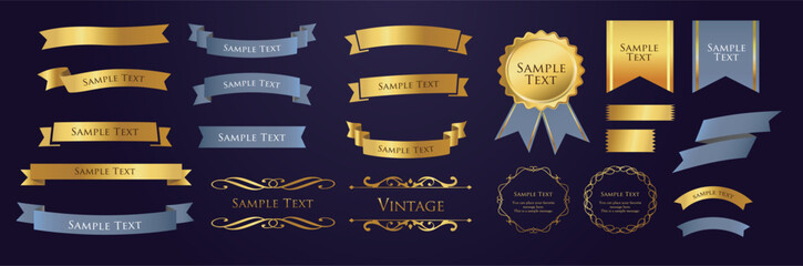 Ribbon decoration design set and antique borders and frames design