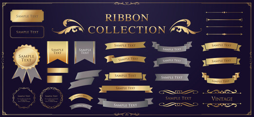 Ribbon decoration design set and antique borders and frames design