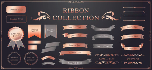 Ribbon decoration design set and antique borders and frames design