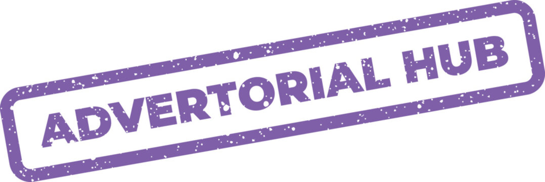 Grungy rectangular stamp with Advertorial Hub text, suitable for indicating a central resource or platform