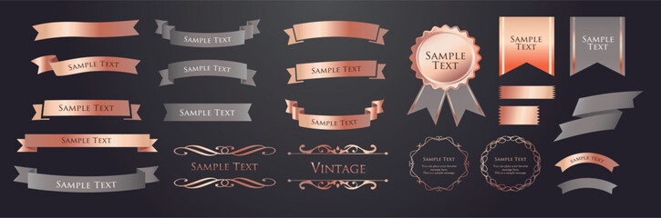 Ribbon decoration design set and antique borders and frames design