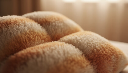 Soft warm blanket close up in cozy bedroom setting for sleep rest and recovery comfort