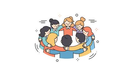 Fototapeta premium Diverse group of cartoon characters embracing in a circle