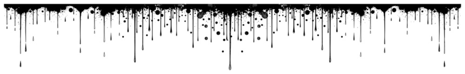 Horizontal grunge border with black ink paint drips and splatters running down the page © AnjaliDesai
