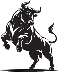 Fototapeta premium Powerful black bull silhouette jumping dynamic energy graphic art dark on transparent background
