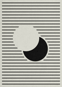 Abstract bauhaus geometric illustration with circle and lines in monochrome