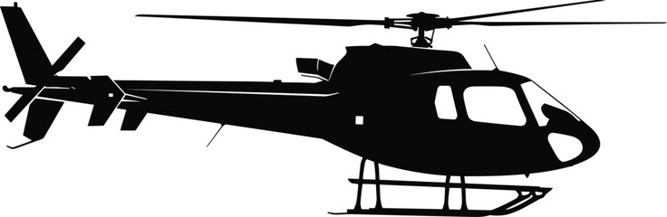 Helicopter silhouette isolated on white background showing modern aircraft side view, aviation transport concept for military, rescue, emergency, and aerial travel design © MdMojibar