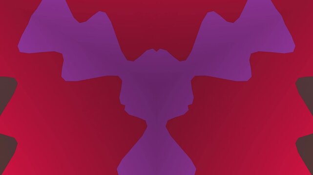Vibrant purple leaf shape on bold red background with dark accents