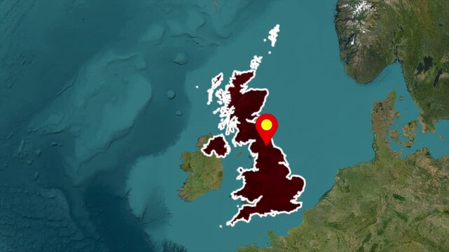 United Kingdom map animation, UK country highlight, location pin United Kingdom, Europe map motion, geographic UK highlight, London location marker, country border animation, travel map background