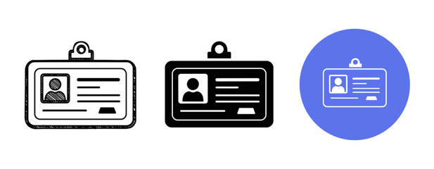 Id badge icons: outline, solid, and colorful variations on white background