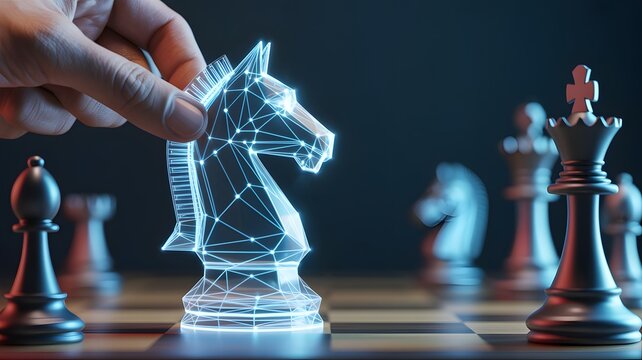 Digital Chess Strategy Concept with Futuristic Knight Representing Business Innovation