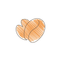 Fototapeta premium Two coffee beans with thin smooth outlines and interior horizontal orange hatching lines simple minimalistic sketch with varying line lengths and warm brown tones Line art vector illustration