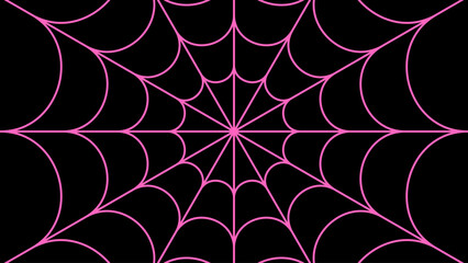 A vibrant pink spiderweb radiates from a central point against black.