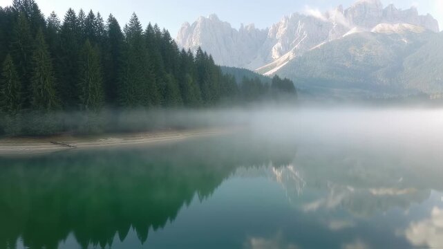 Serene Lake Misurina Morning - Reflections of the Dolomites in Calm Waters.