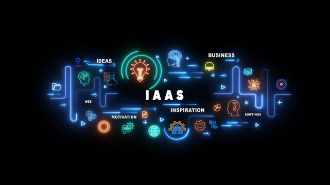 Neon light infographic diagram with IAS text and icons for ideas web motivation inspiration business and solutions