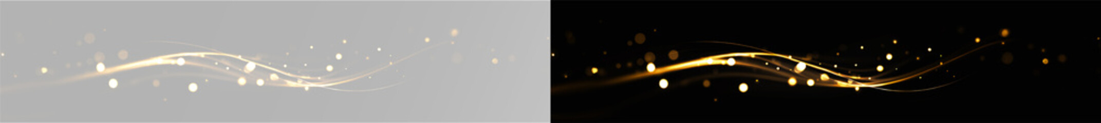 Wave, luxury, brilliant, shine, light, twirl, background fantasy glow with bright fire effect, black sparkle trail, curved magic beam and golden flickering dust road of yellow blocks © Alehandro