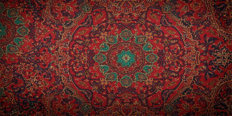 Seamless vintage floral damask pattern with red and yellow fabric texture for an antique textile wallpaper backdrop © Razu Ahmed Emran 2