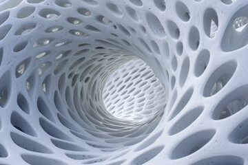 Abstract tunnel with intricate white patterns.