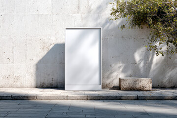 A white structure against a textured wall.