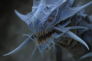 A menacing creature with sharp features and blue tones.
