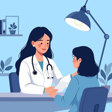 Female doctor consulting patient in modern medical office -healthcare illustration 