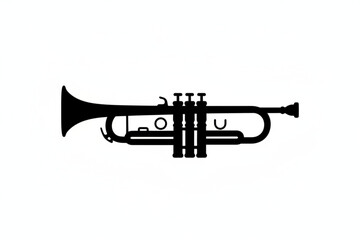 Naklejka premium Silhouette of Musical Instrument: A minimalist illustration of a classic brass trumpet, rendered in stark black against a clean backdrop, evoking the spirit of jazz and musical performance.