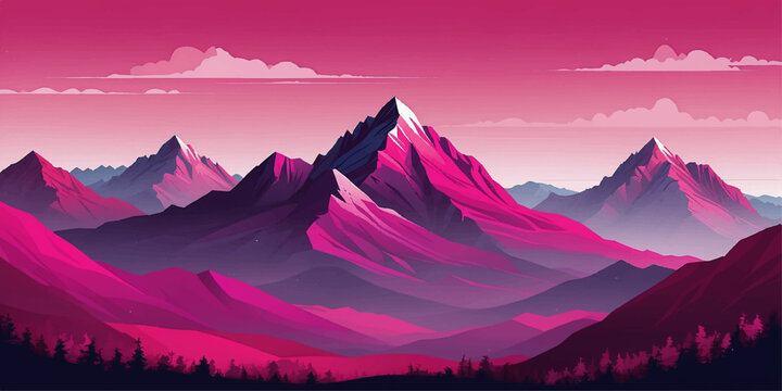 A purple dawn mist veils the snowy Alpine peaks as a breathtaking mountain sunrise transforms the morning sky over a vast valley panorama