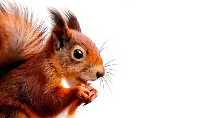 Fototapeta premium Vibrant Red Squirrel Delicately Feasting on a Snack Isolated on White