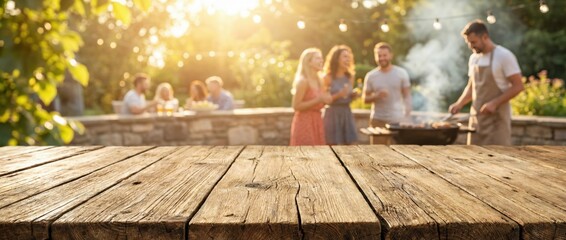 Fototapeta premium Outdoor summer barbecue gathering with friends backyard setting lifestyle photography warm atmosphere captured from a cozy perspective celebrating togetherness and food