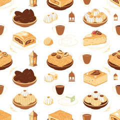 Traditional Middle Eastern desserts and tea for Ramadan celebration