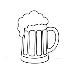 Dibujo con línea continua de una jarra de cerveza con espuma  © teracreonte