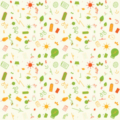 Eco-friendly seamless pattern with renewable energy and sustainability line icons.