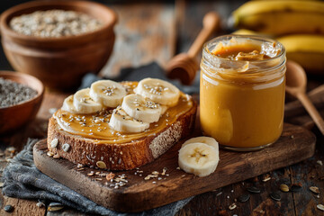 Banana And Honey Spread On Sourdough Bread