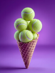 Tennis Balls In Ice Cream Cone Purple Background