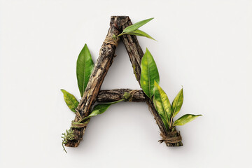 Letter A Made Of Sticks And Leaves Typography Design