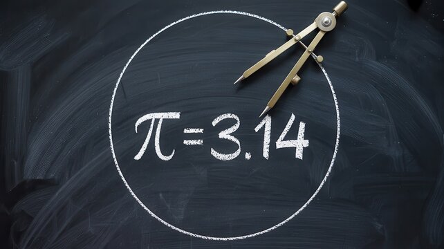 Mathematical representation of pi on chalkboard with compass