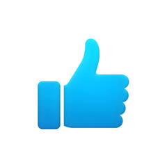 3D blue thumbs up icon isolated on light grey background, social media like symbol