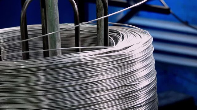 Large Spool of Metal Wire Being Processed in Industrial Setting