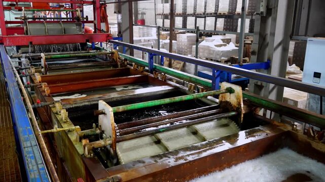Industrial Electroplating Line with Foaming Chemical Baths in a Factory Setting