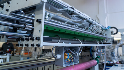Fototapeta premium Industrial machine processing components in a manufacturing facility