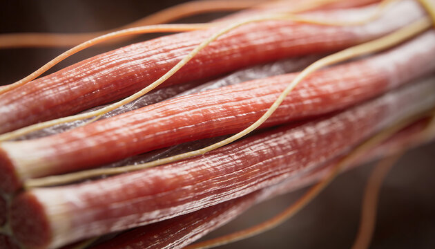 Human Skeletal Muscle Fibers Anatomy Macro 3D Medical Illustration Showing Striated Muscle Tissue Myofibrils Sarcomeres Bundles Detailed Healthcare Education Scientific