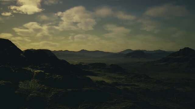Golden hour plateau landscape bathing mesas in warm glow, filmmaker scouting cinematic shot, long shadows and textured sandstone foreground, warm palette