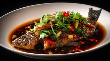 Halal Stinky Mandarin Fish (臭鳜鱼, Ch&ograve;u Gu&igrave;y&uacute;), whole fermented mandarin fish braised in rich soy-based sauce