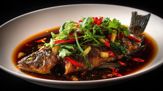 Halal Stinky Mandarin Fish (臭鳜鱼, Ch&ograve;u Gu&igrave;y&uacute;), whole fermented mandarin fish braised in rich soy-based sauce