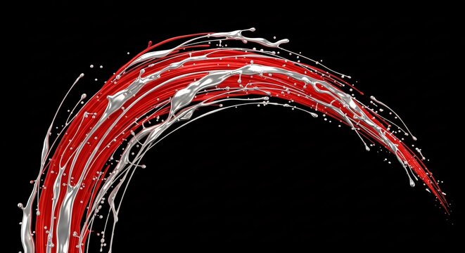 Abstract red and silver splash against black background for design elements