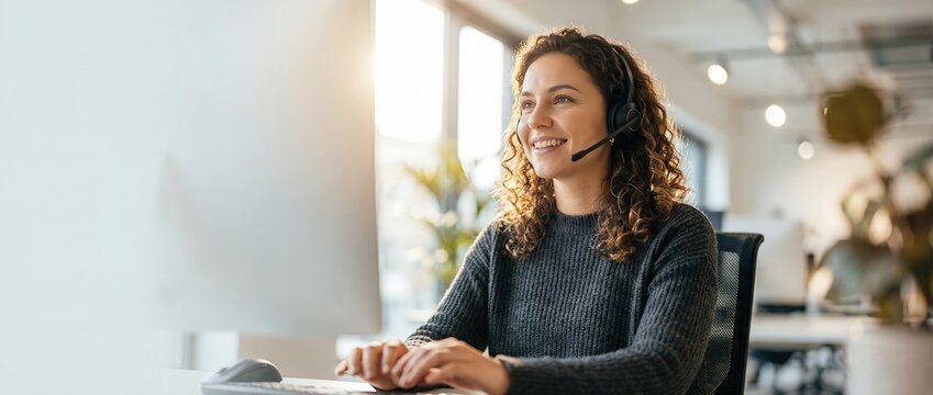 Engaging customer service interaction modern office digital communication bright environment professional perspective remote work concept