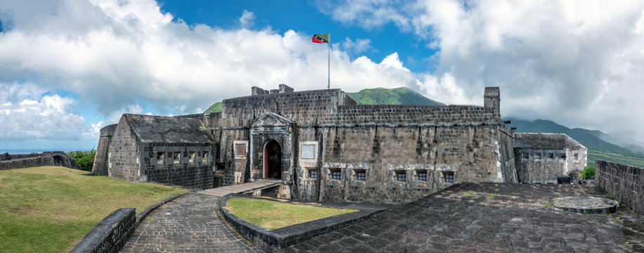 Magnificent ruins of Brimstone Hill Fortress, a UNESCO World Heritage Site in Saint Kitts, Saint Kitts and Nevis, Eastern Caribbean sea