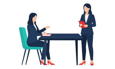 Fototapeta premium Two Businesswomen Meeting and Discussing at Office Desk